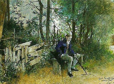 Carl Larsson ung man i park Spain oil painting art